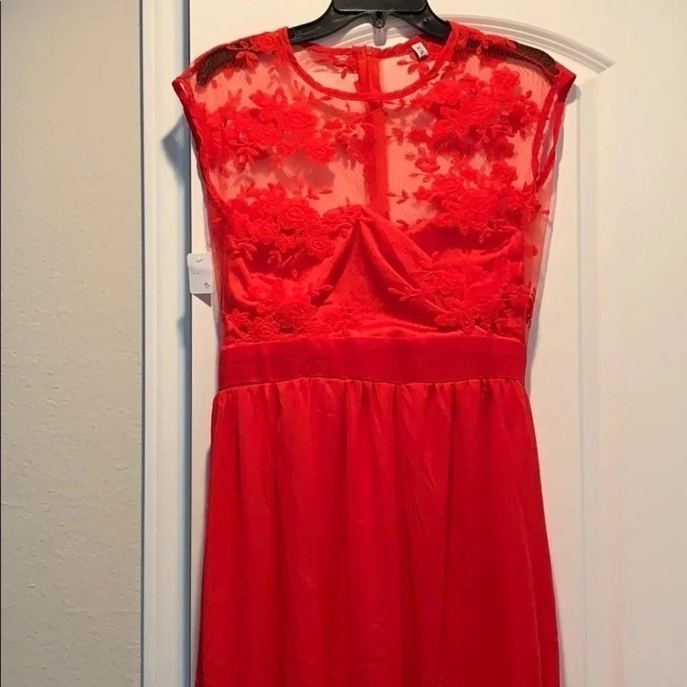 Red Lace High Waist Dress